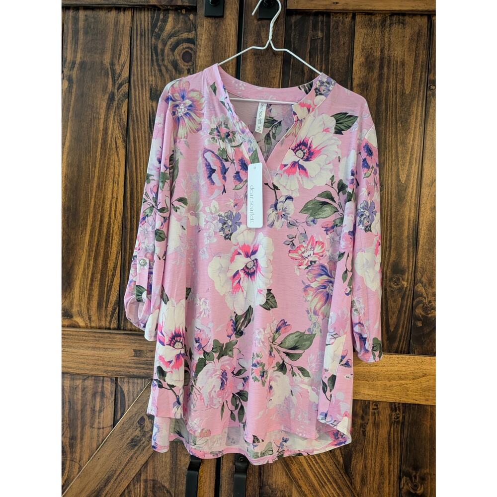 NWT Dear Scarlett Lizzy womens sz XL Pink Floral Wrinkle Free Easy Care Blouse